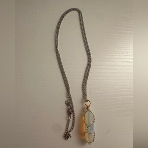 Opalite Glass Pendant Necklace with Gold Wire Wrap - Women's Necklace
